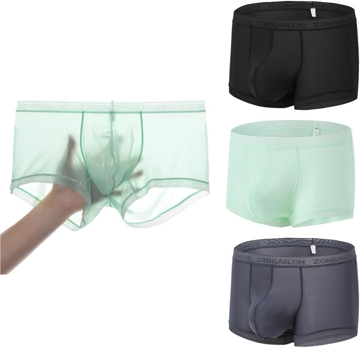 BIATWOWR Herren Shorts Unterwäsche Seide Transparent Boxer Shorts Männer Sexy Weiche Elastische Unte