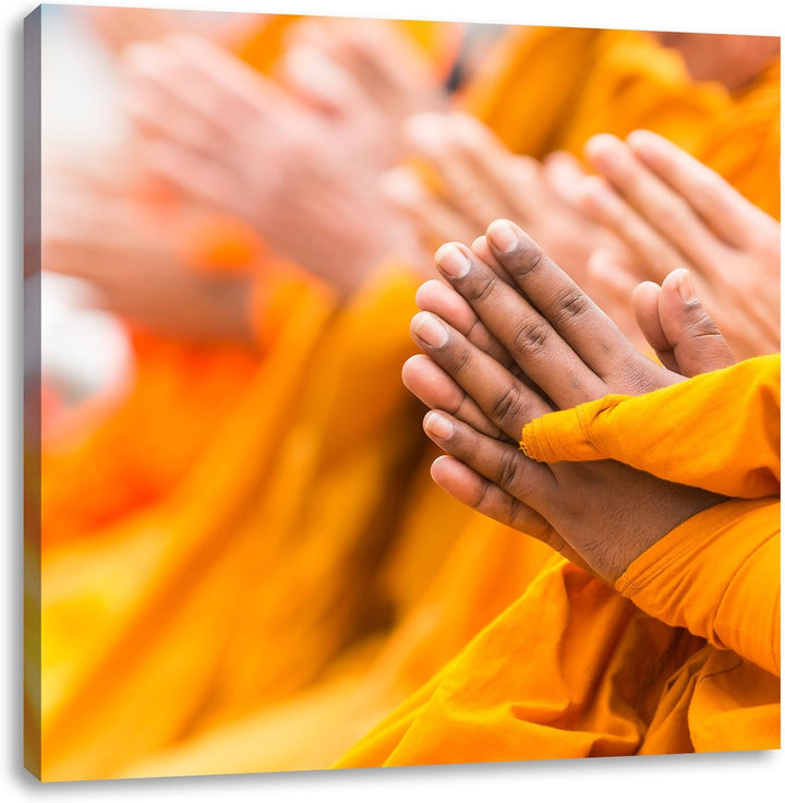 Pixxprint Betende Hände Mönche Tibet als Leinwandbild/Grösse: 70x70 cm/Wandbild/Kunstdruck/fertig be