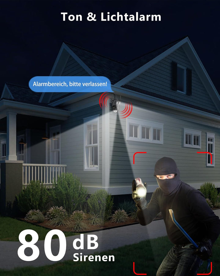 Überwachungskamera Aussen,Mit Dual-Objektiv 6MP,2.4/5Ghz WLAN,Kamera Überwachung Aussen,360° PTZ,Eth