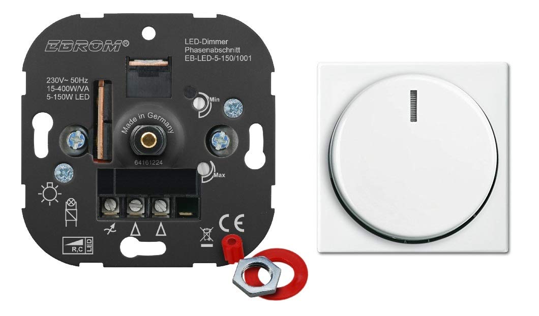 5 Jahre Garantie! EBROM® Unterputz LED Dimmer Drehdimmer + Busch Jäger Dimmerabdeckung 2115-914 alpi