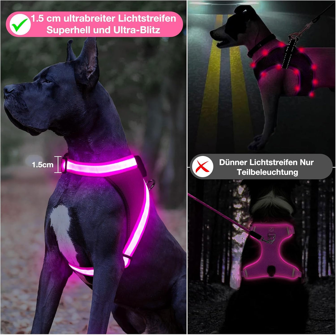 ChalkLit LED Leuchtendes Hundegeschirr USB Wiederaufladbares Vollständig Beleuchtetes Hundegeschirr