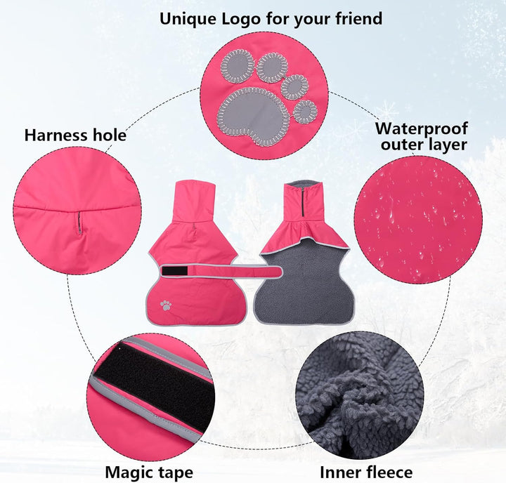Geyecete Hunde Wintermäntel fur Windhund,Hundejacken mit plüschfutter,Wasserdichter Regenmantel Wind