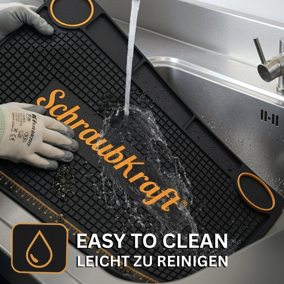 Premium Werkbankmatte (55 x 35cm) - Antirutsch Werkstattunterlage mit Organizer & Messskala I Robust
