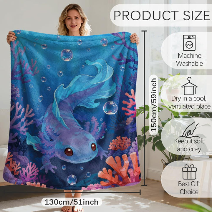 GLOBLELAND Mexikanische Axolotl Geschenk Decke 150x130CM Blau Mama/Papa Geschenk Geburtstagsgeschenk