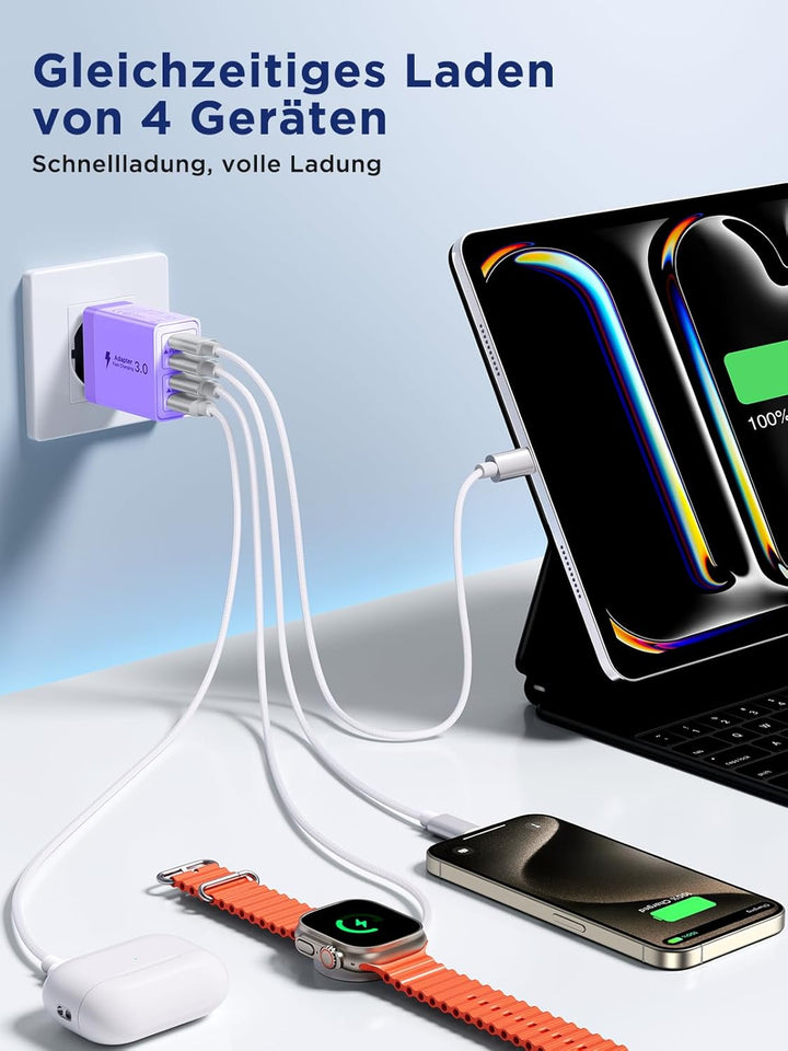 2er Pack USB C Ladegerät, Aioneus 4 Ports Mehrfach Ladegerät mit USB-C und USB-A, 40W Schnellladeger