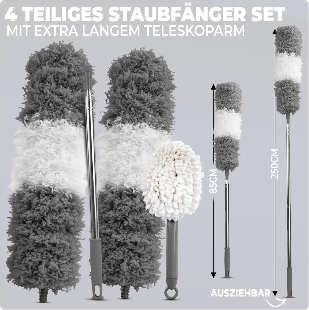 Staubwedel Teleskop-lang ausziehbar bis 2,5m und waschbar,biegbarer und kratzfreier Staubwischer mit