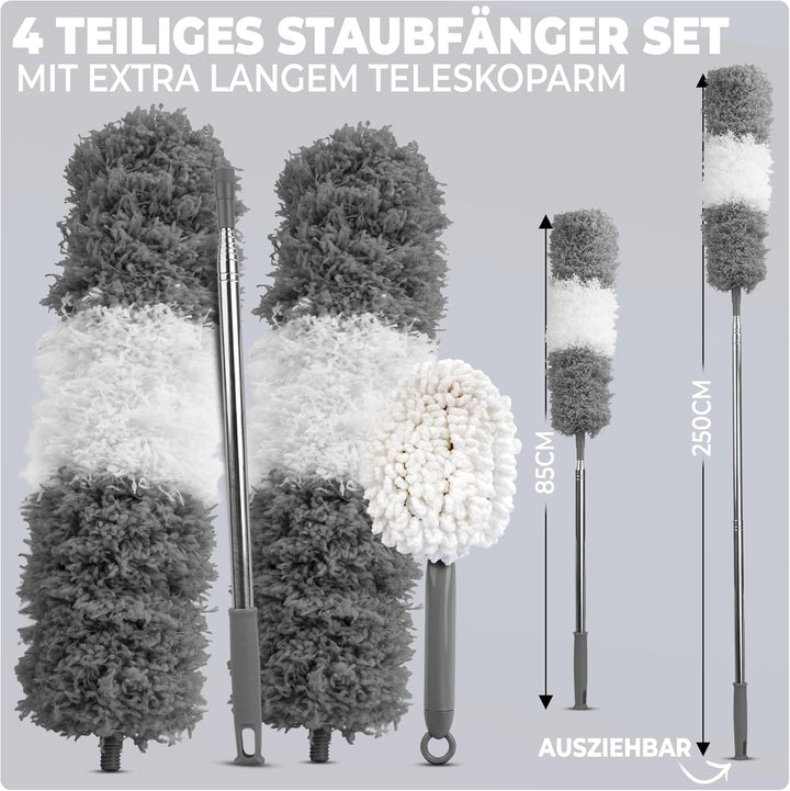 Staubwedel Teleskop-lang ausziehbar bis 2,5m und waschbar,biegbarer und kratzfreier Staubwischer mit