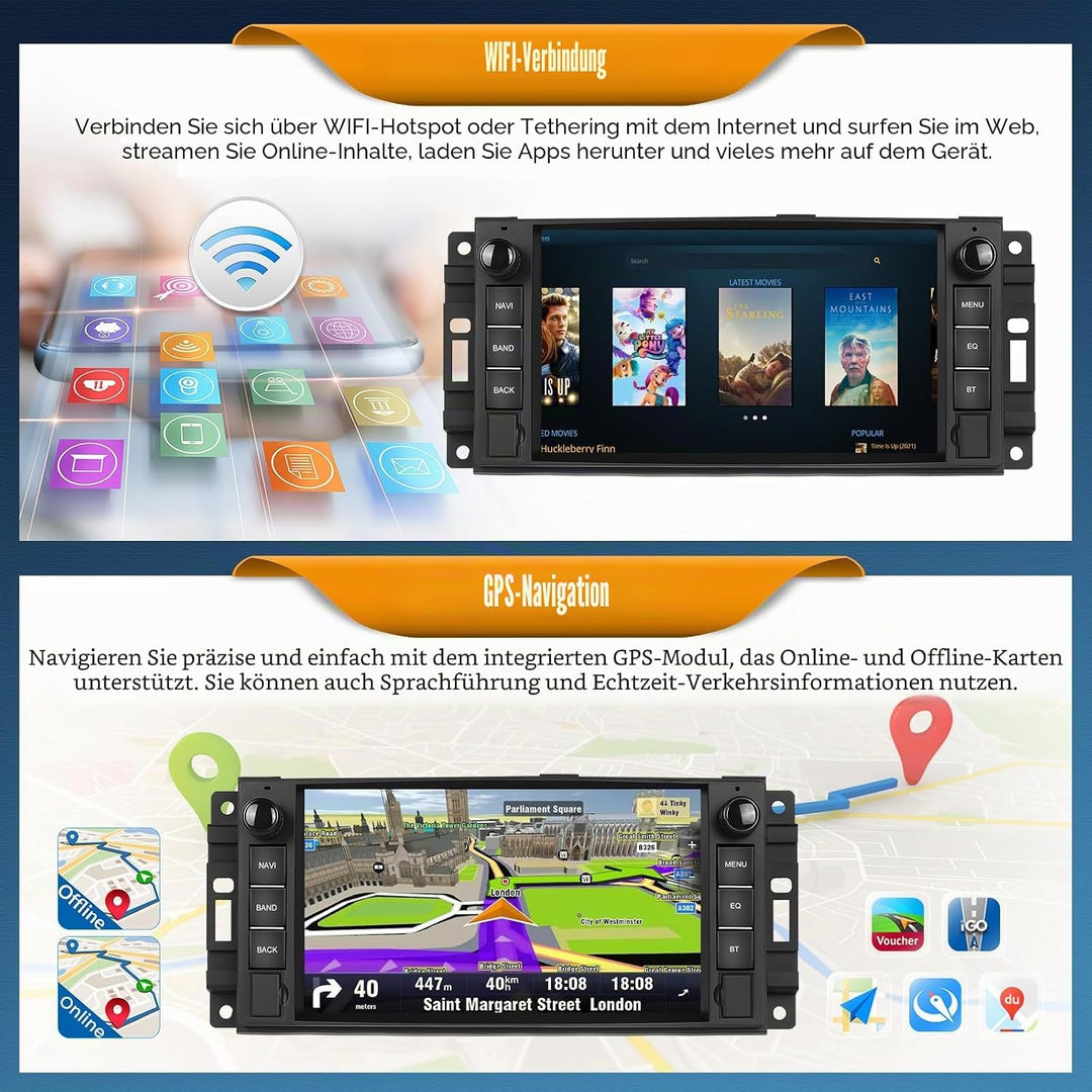Android 15, 6G+128G 8Kern Autoradio für Jeep Wrangler Compass Grand Cherokee/Chrysler 300C/Dodge Ram