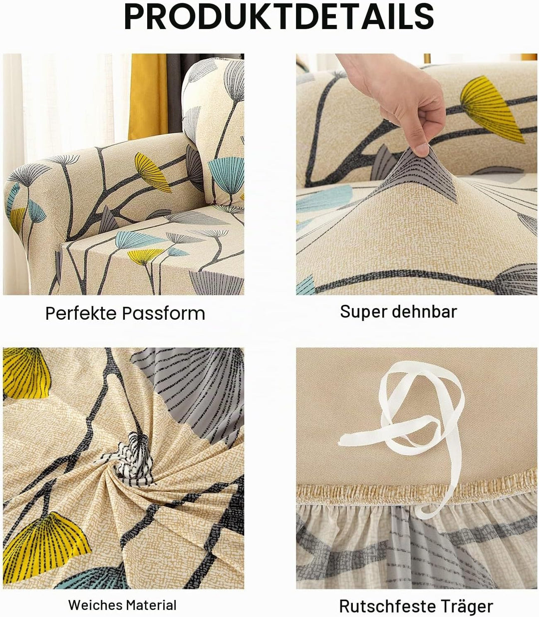 Jaotto Sofabezug 4 Sitzer Elastischer Stretch Spandex Sofa Überwürfe Sofahusse Antirutsch Waschbar S