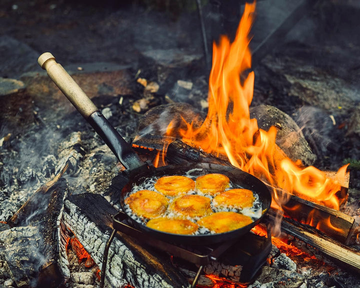 Stabilotherm Jägerpfanne mit Holz Klappgriff | zum Outdoor kochen & braten über offenem Feuer oder G