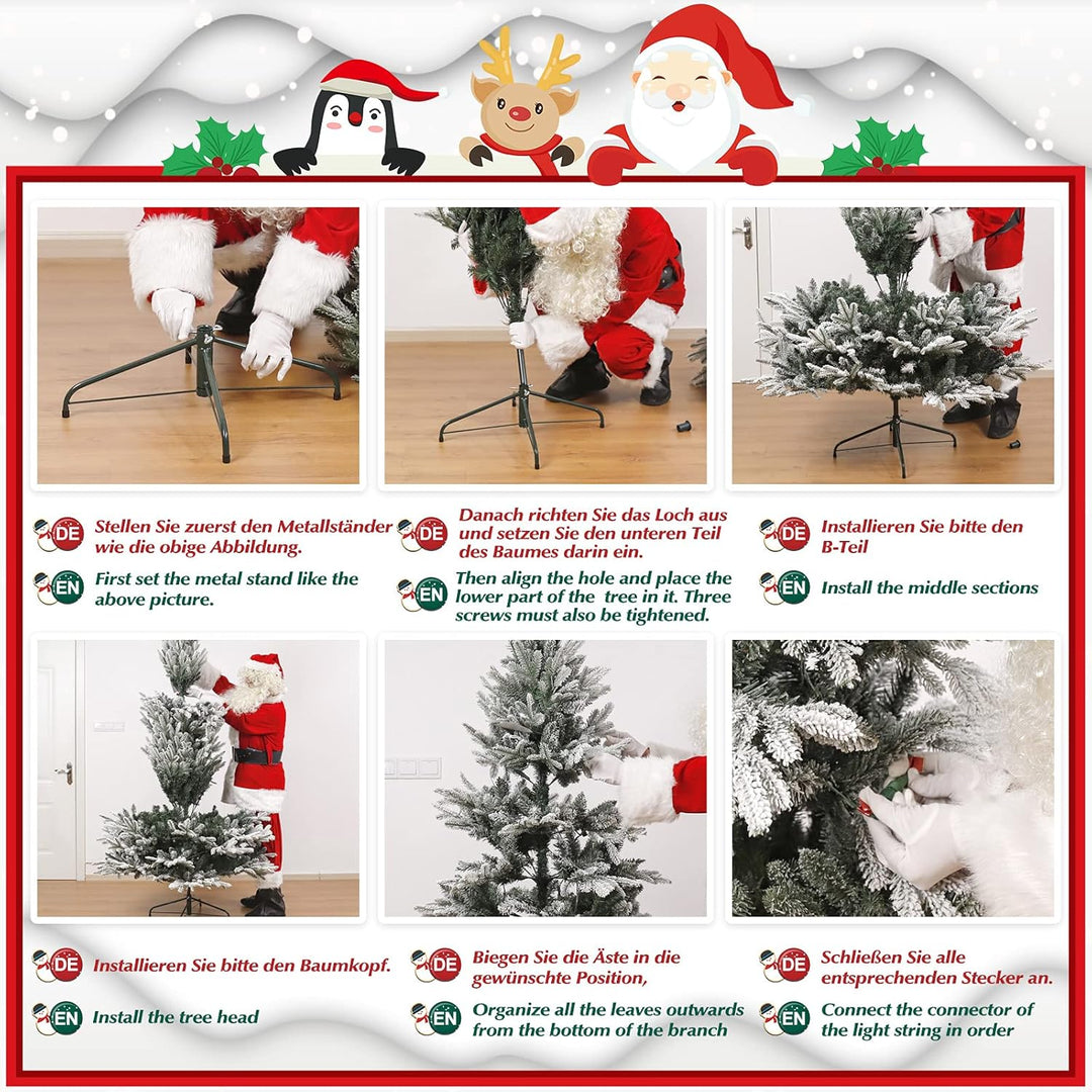 Yorbay Künstlicher Weihnachtsbaum mit Beleuchtung Weiss Schneeflocken LED Tannenbaum für Weihnachten