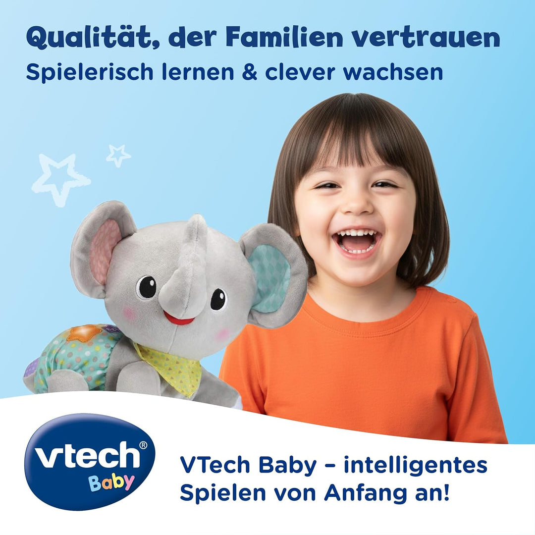 VTech Baby Krabbel-mit-mir-Elefant – Interaktives Plüschtier, das alleine krabbelt, zählt, spricht u
