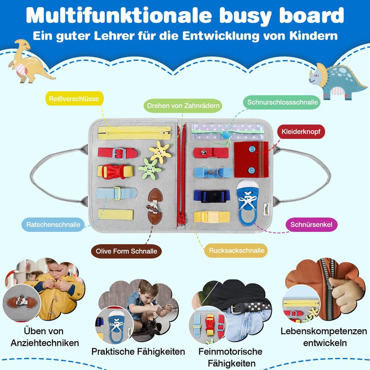 JHkim Montessori Busy Board Deutsch, Baby Spielzeug ab 1 2 3 4 Jahre, Kleinkinder Activity Board, Ge