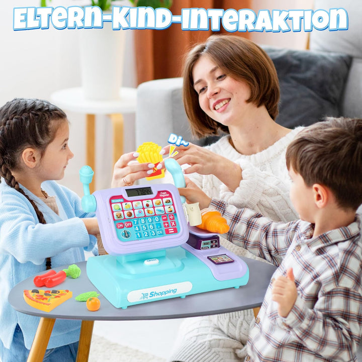 Kinder Kasse Spielzeug mit Scanner, Elektronische Registrierkasse mit Mikrofon Sound Rechnerfunktion