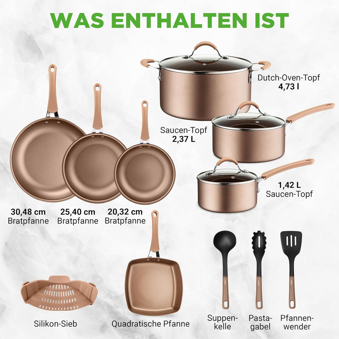 NutriChef Topfset Induktion, Pfannenset 14-teilig, Antihaftbeschichtet, Töpfe & Pfannen PFOA/PFOS-fr