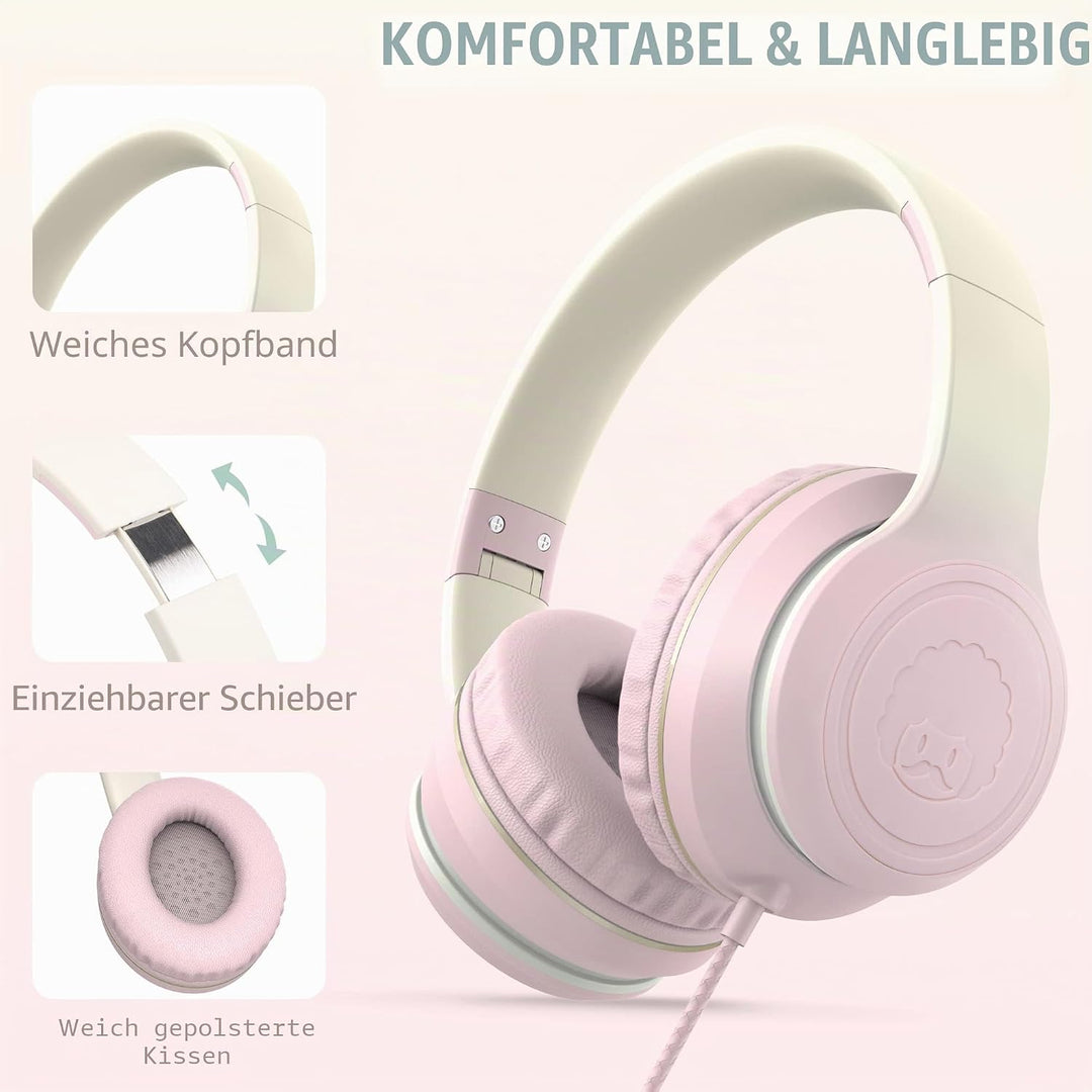 RockPapa L22 Kinder kopfhörer, Kabel Kopfhörer für Kinder, 3,5 mm Aux Jack, Verstellbares Stirnband