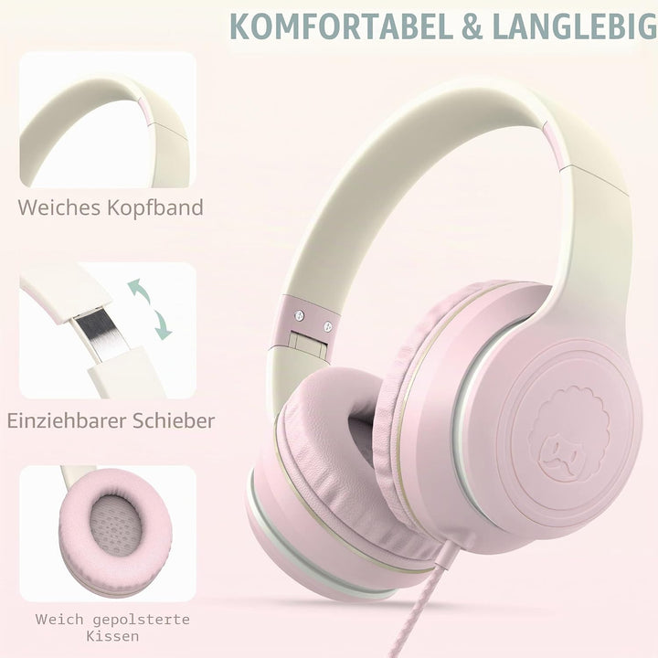 RockPapa L22 Kinder kopfhörer, Kabel Kopfhörer für Kinder, 3,5 mm Aux Jack, Verstellbares Stirnband