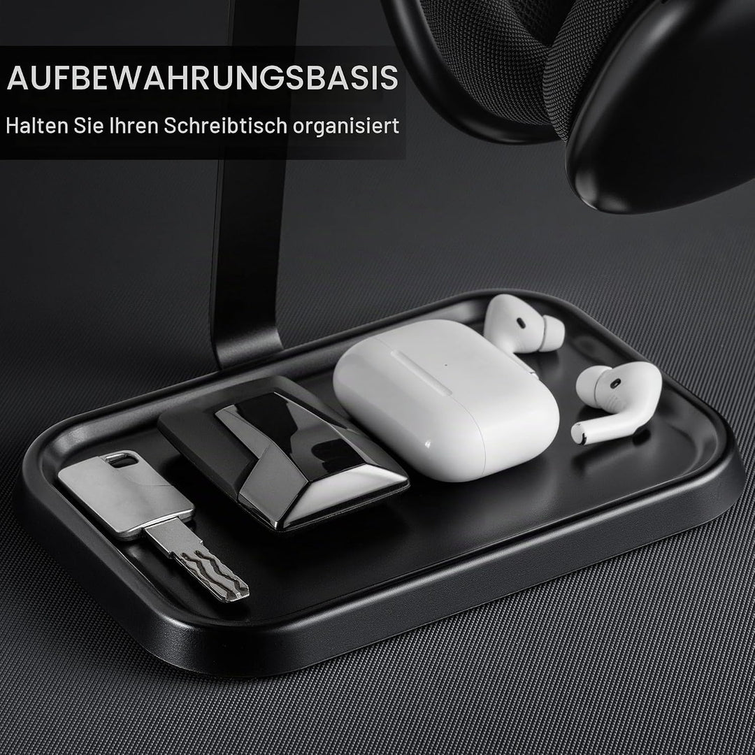 Doppel Kopfhörer Ständer, Stabiler Doppel Headset Halterung mit Ablagefach, Schwere Basis Gaming Kop