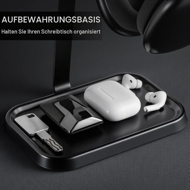 Doppel Kopfhörer Ständer, Stabiler Doppel Headset Halterung mit Ablagefach, Schwere Basis Gaming Kop