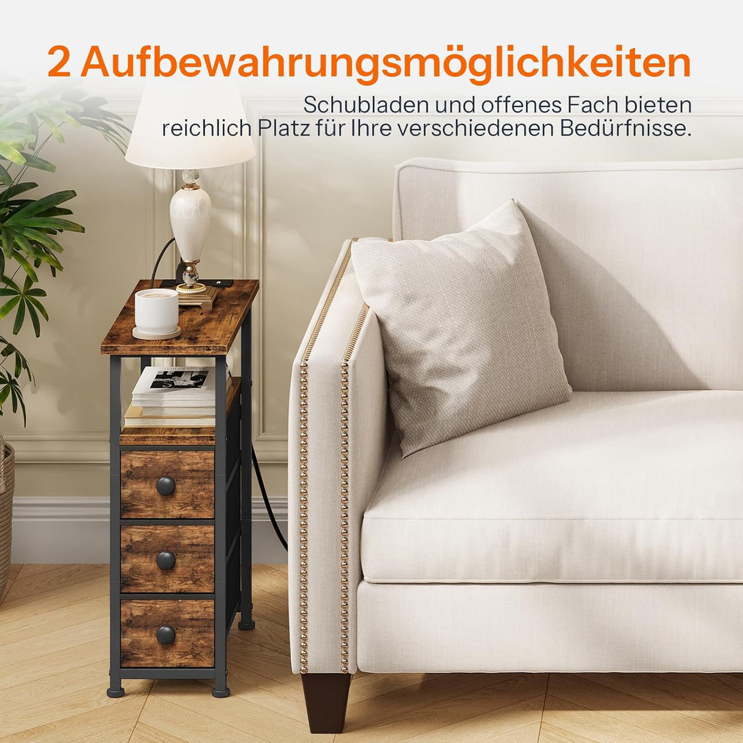HOOBRO Nachttisch mit Ladestation, 1 Standardsteckdose, 2 USB-Anschlüsse, schmaler Beistelltisch, 3