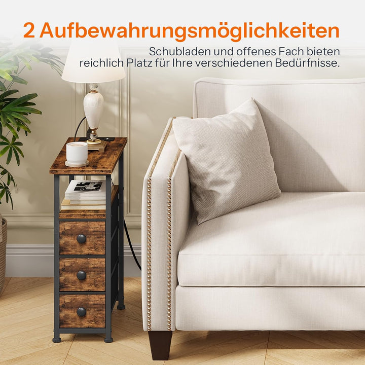 HOOBRO Nachttisch mit Ladestation, 1 Standardsteckdose, 2 USB-Anschlüsse, schmaler Beistelltisch, 3