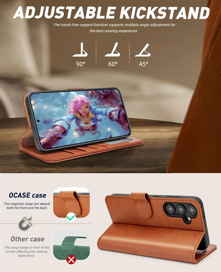 OCASE Handyhülle Kompatibel für Samsung Galaxy S24 FE Hülle Premium Leder Flip Klappbare Klapphülle