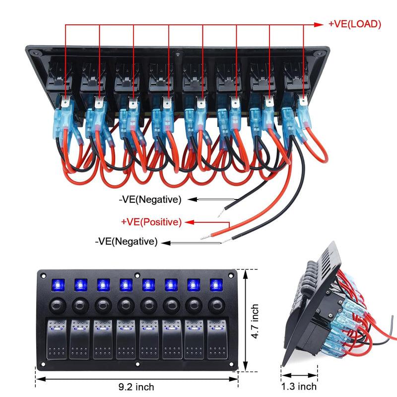 Geloo 8 Gang Marine Schalter Panel Wasserdichte Toggle Rocker Switch Panel 12V /24V Leistungsschalte