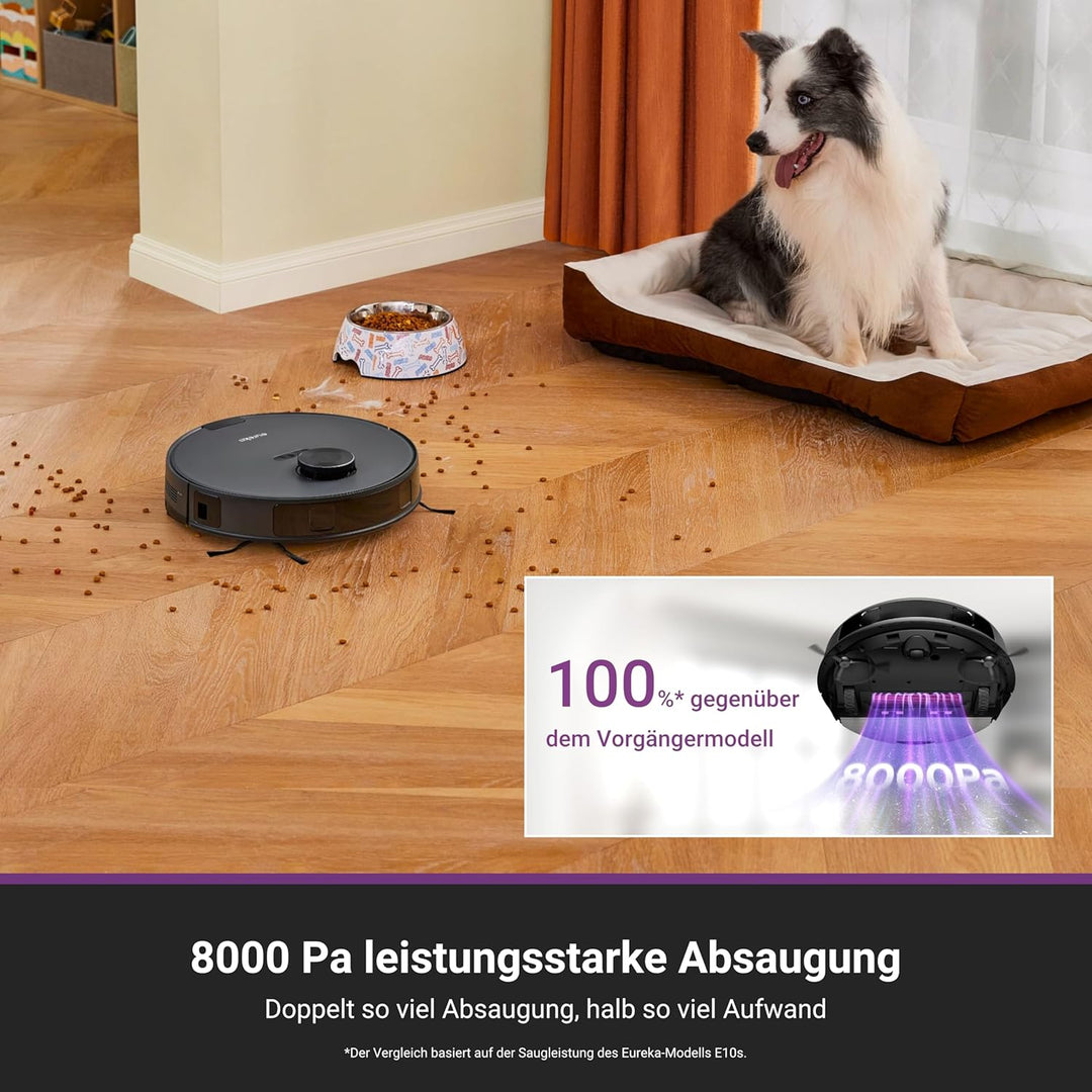Eureka E20 Plus Staubsaugroboter mit 8000 Pa Saugkraft und selbstentleerender Station, Anti-Wickel-F
