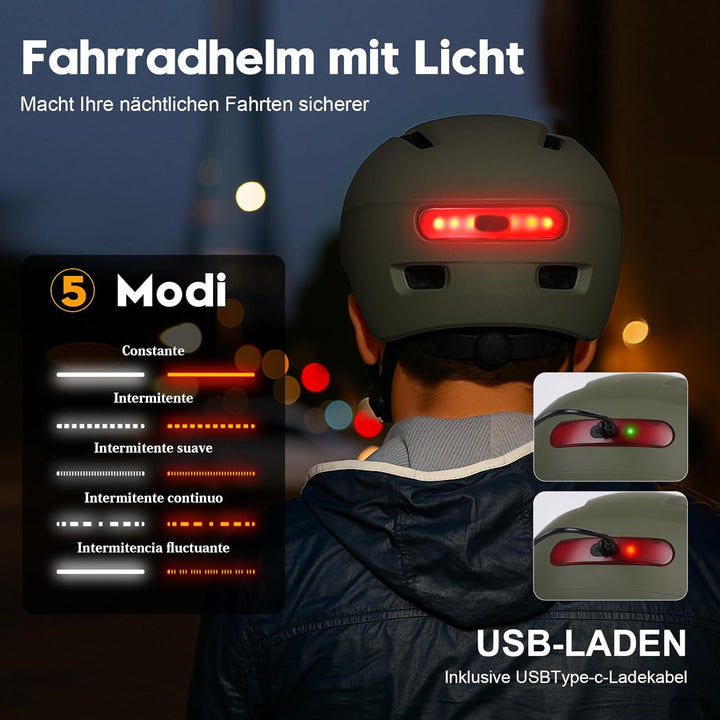 Shinmax Fahrradhelm Herren Damen, Helm Fahrrad mit USB Licht 5 Modi Fahrradhelm mit Visier, Mountain