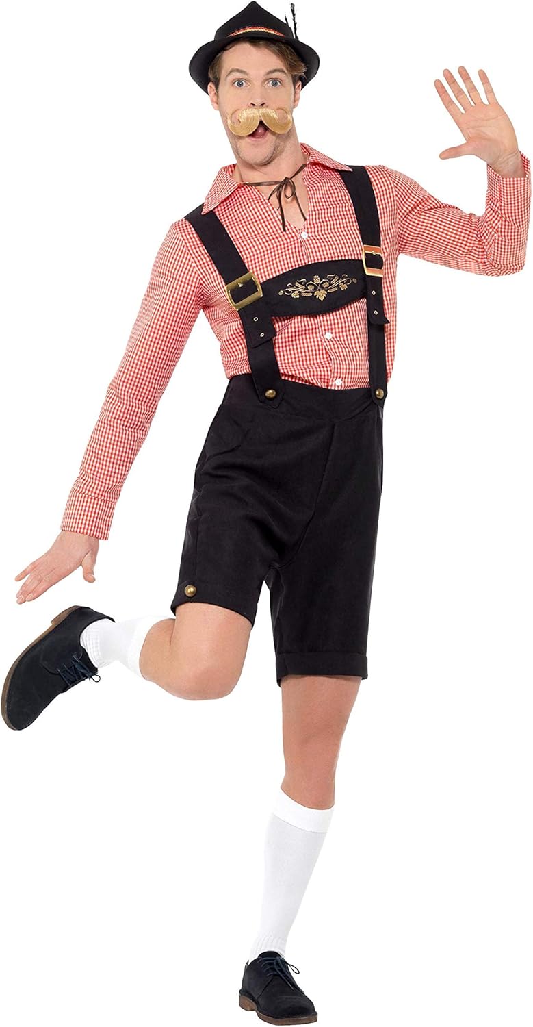 Smiffys Bierfest Kostüm Rot mit Hemd &amp; Lederhose Oktoberfest Fasching Erwachsene Dress Up Kostüme X-