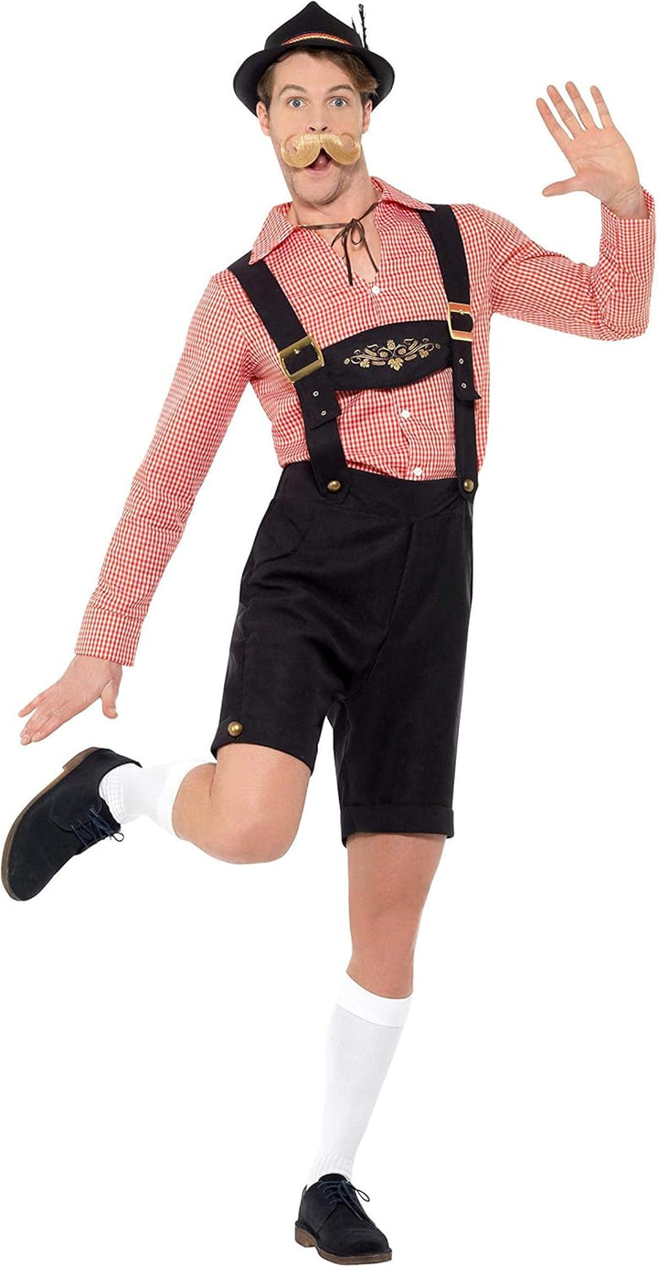 Smiffys Bierfest Kostüm Rot mit Hemd &amp; Lederhose Oktoberfest Fasching Erwachsene Dress Up Kostüme X-