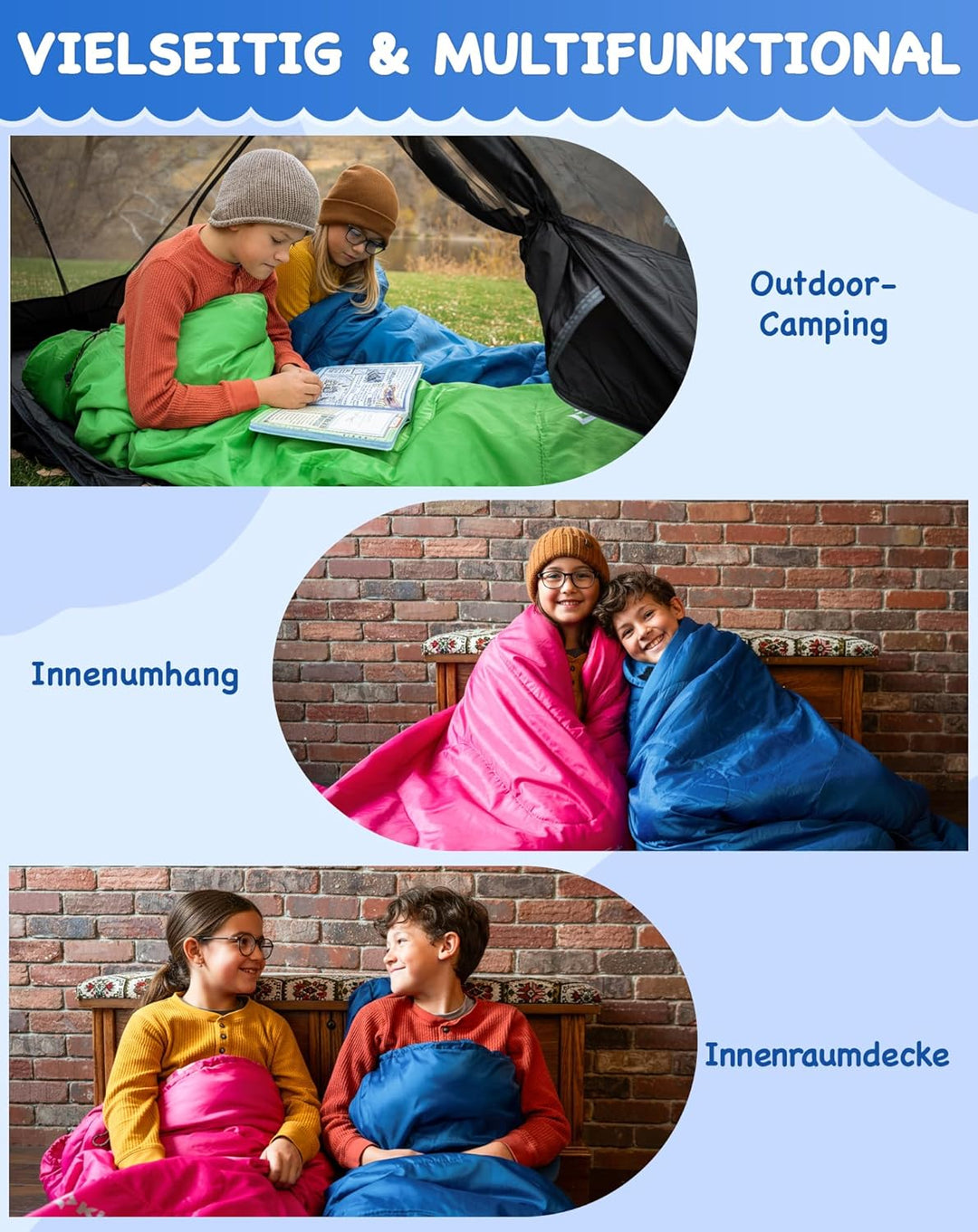 KingCamp Schlafsack Kinder aus Baumwoll-Flannel für 100-145cm | Mumienschlafsack für Kinder 10-12 Ja