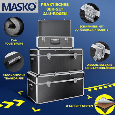 Masko® 3er SET Alu Boxen | Alubox | Alukiste | Werkzeugkoffer | Werkzeugkasten | Transportbox | Werk