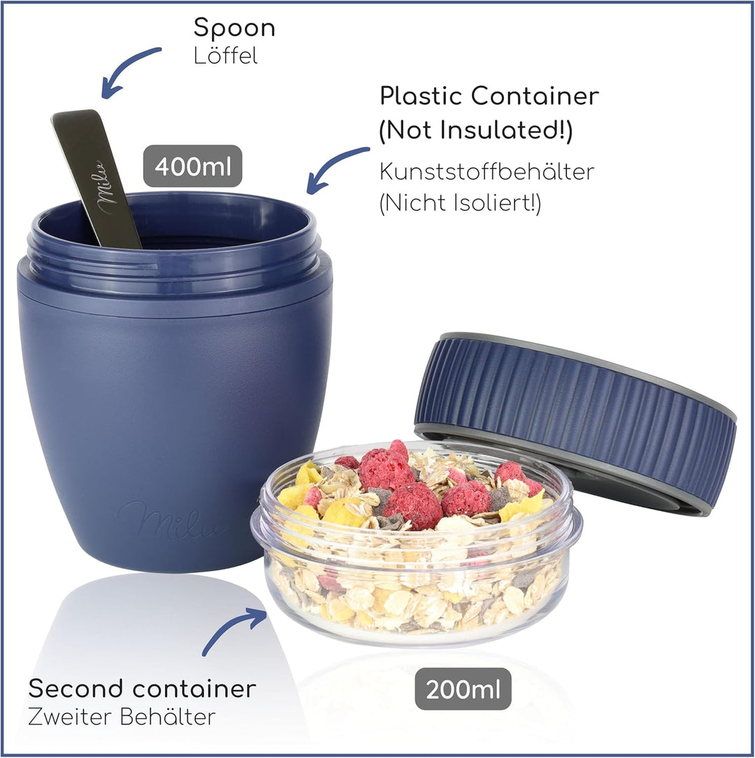Milu Müslibecher to go 400ml MüsliMax Plastik Joghurtbecher für Müsli I auslaufsicherer Becher mit L