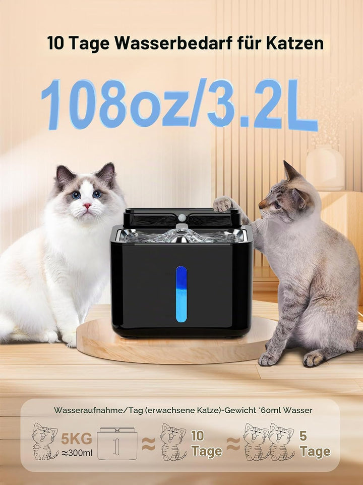 Trinkbrunnen für Katze Kabellos, Katzenbrunnen mit Bewegungsmelder, Katzenbrunnen Batteriebetrieben
