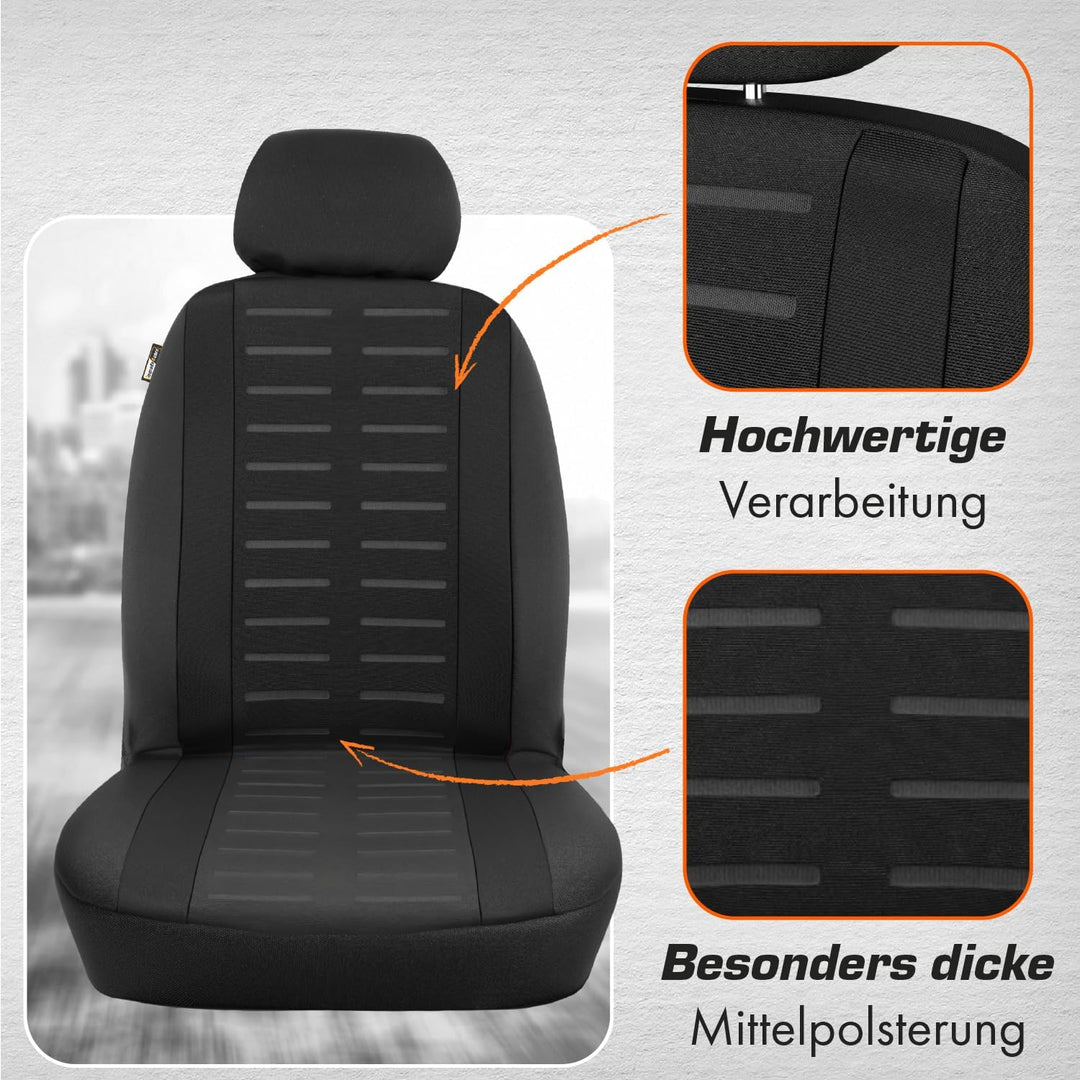 Upgrade4cars Autositzbezüge Set für die Vordersitze | Auto-Schonbezüge Universal in Schwarz Vordersi
