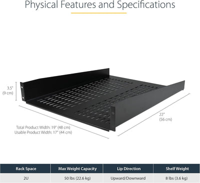 StarTech.com 2HE Rack Fachboden - Universelles perforiertes Fachboden/Kragarmfachboden für 19 Zoll N