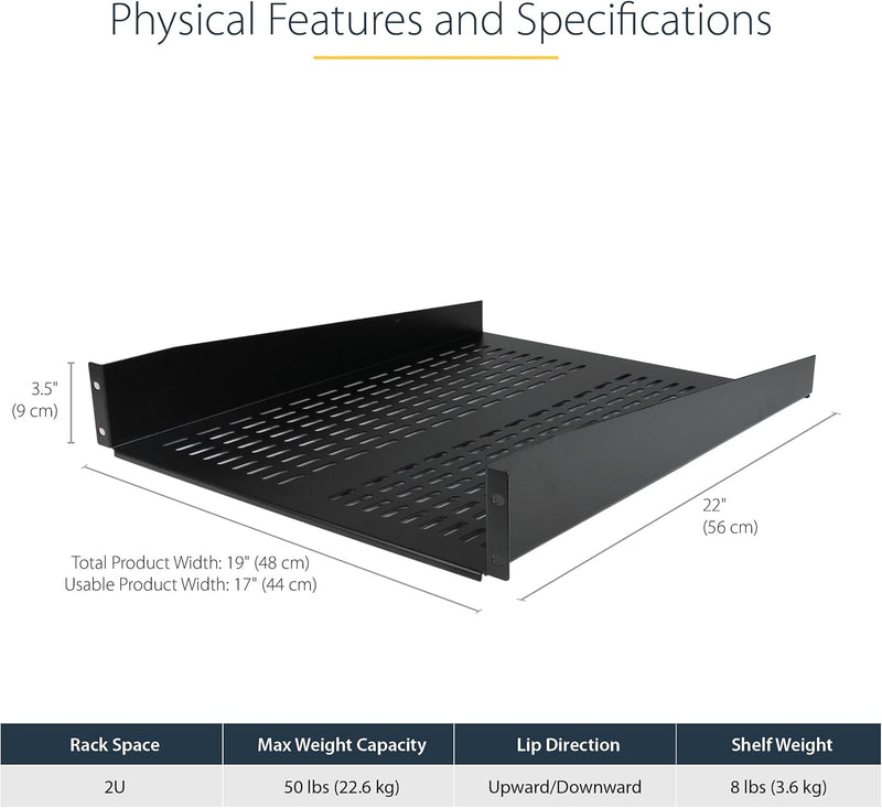 StarTech.com 2HE Rack Fachboden - Universelles perforiertes Fachboden/Kragarmfachboden für 19 Zoll N