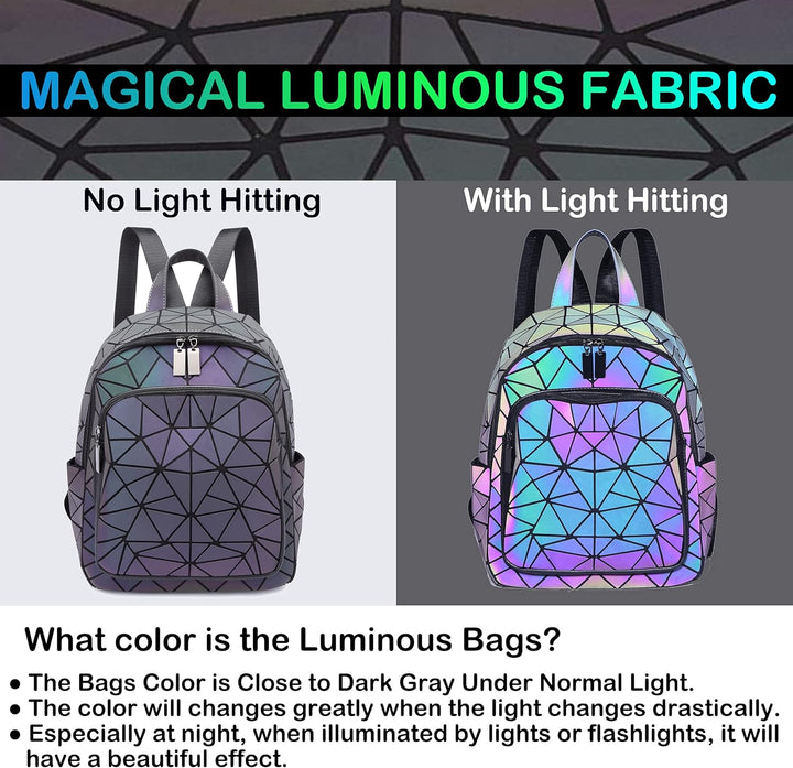 RANSUU Geometrische Taschen Reflektierend Rucksack Damen, Handtasche Holographic Holo Schultertasche
