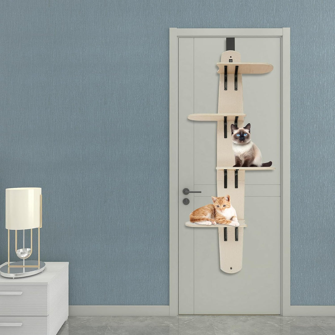 Kratzbaum für Katzen aus Verbundholz zur Türmontage 4 Ebenen ohne Bohren | 56,6 x 26,6 x 170,94 cm m