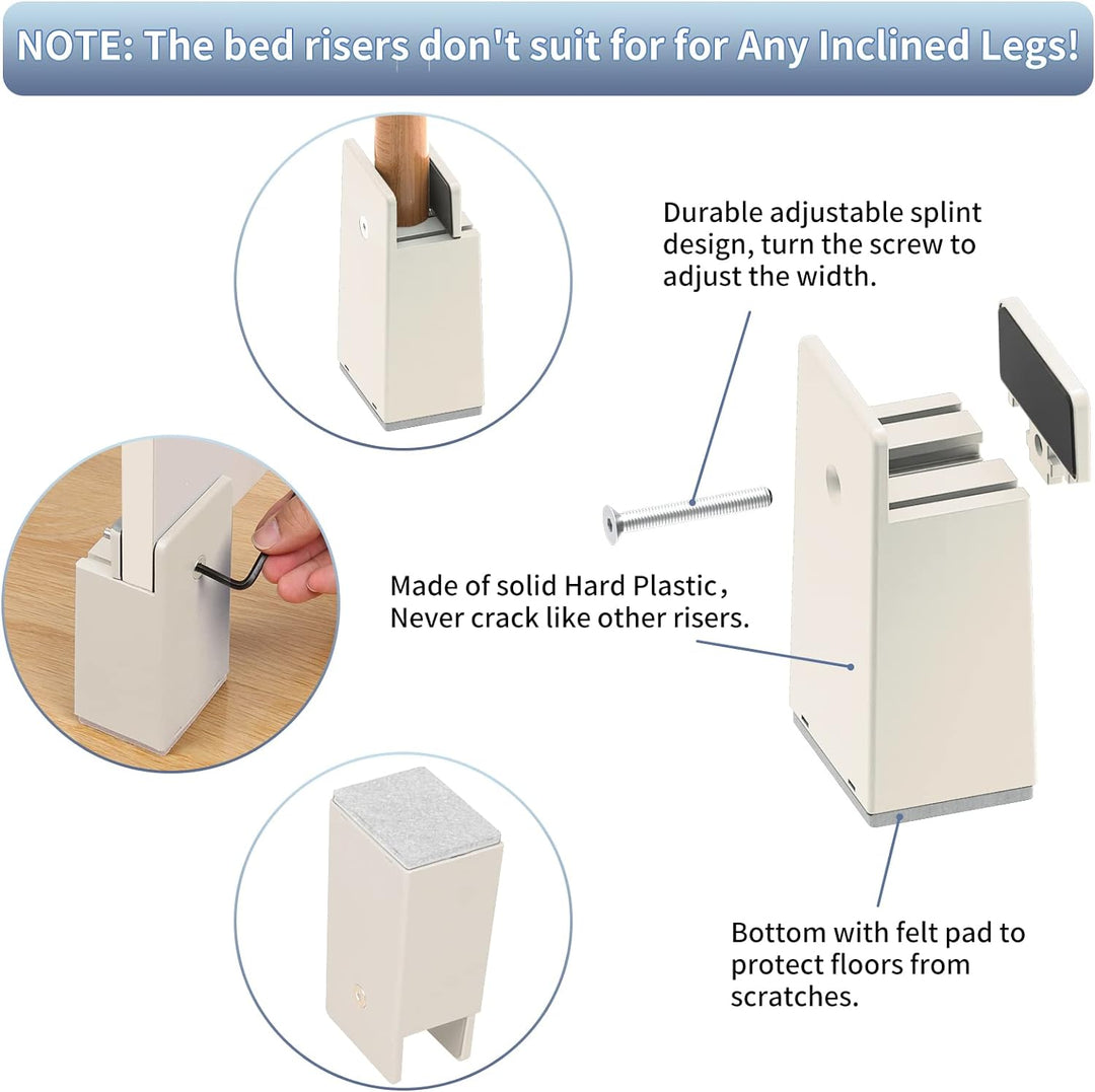 RCHYFEED Verstellbare Betterhöhung Möbelerhöhung 10cm mit Schraubklemme, Gray Betterhöher 4 Zoll Sch
