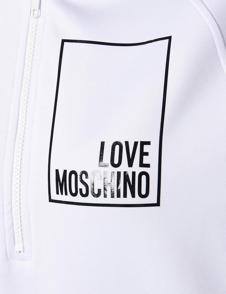 Love Moschino Damen Relaxed Fit Hooded Short-Sleeved Dres Dress, Optical White