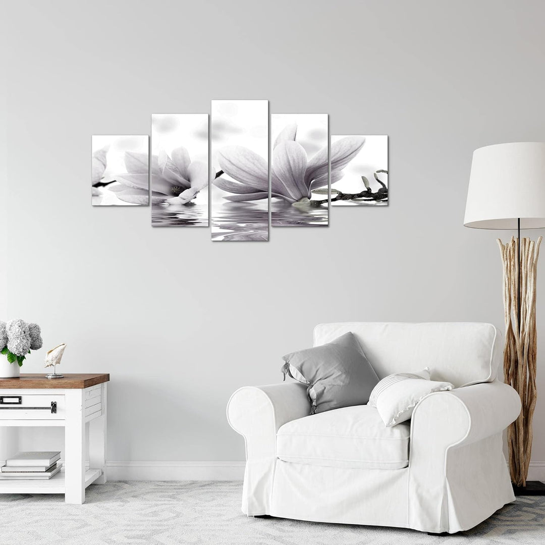 Runa Art Wandbilder Blumen Magnolien 5 Teilig Bild auf Vlies Leinwand Deko Wohnzimmer Spa Schwarz We