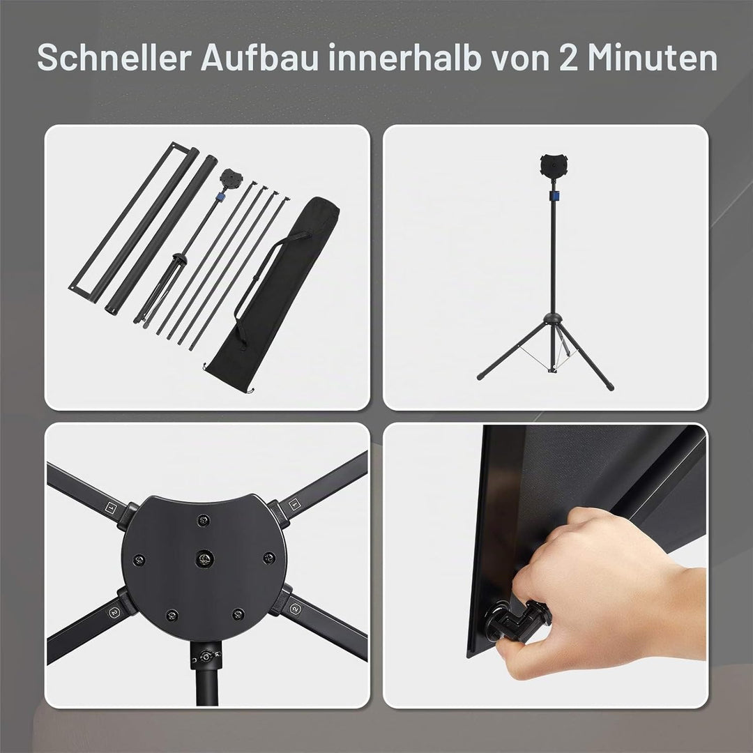 Beamer Leinwand mit Stativ, Tragbar Projektor Leinwand 80 Zoll, 16:9, 4K HD Projektion Leinwand, Lei