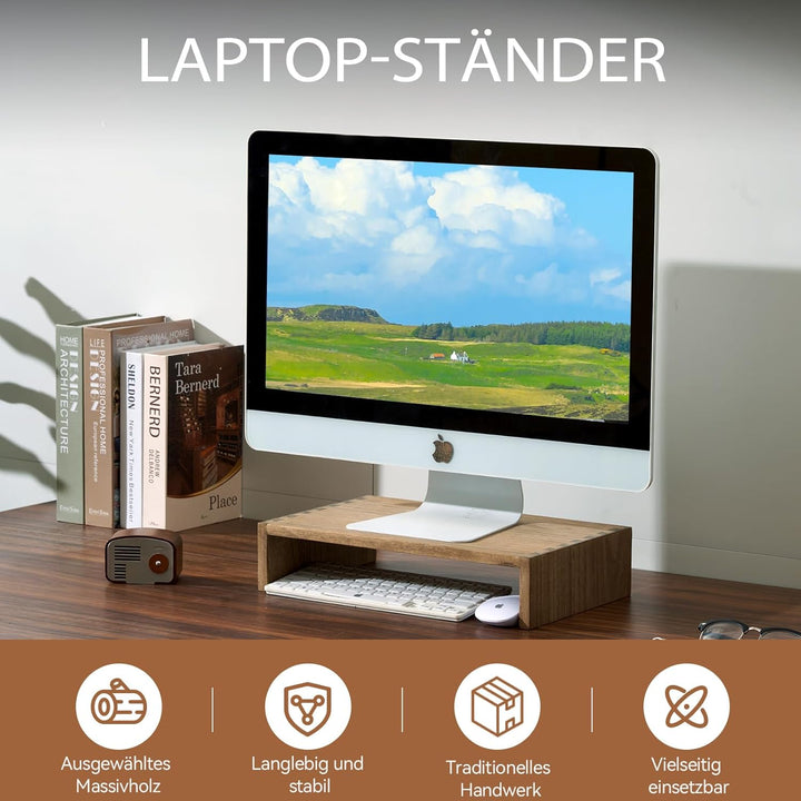 KIRIGEN Holz Monitorständer – Desktop Organizer für PC/Laptop/TV/Drucker | Büro-Aufsatz mit Stauraum