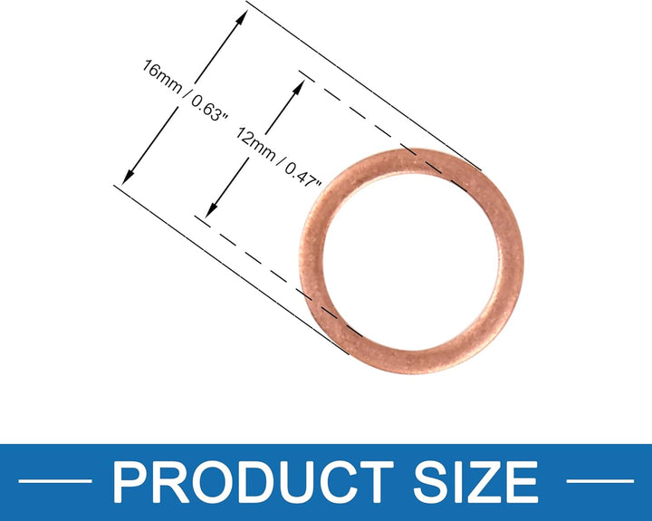 A ABSOPRO 30 Stück Kupfer Scheibe Ersatz 12 x 16 x 1.5mm Flache Dichtung Ring