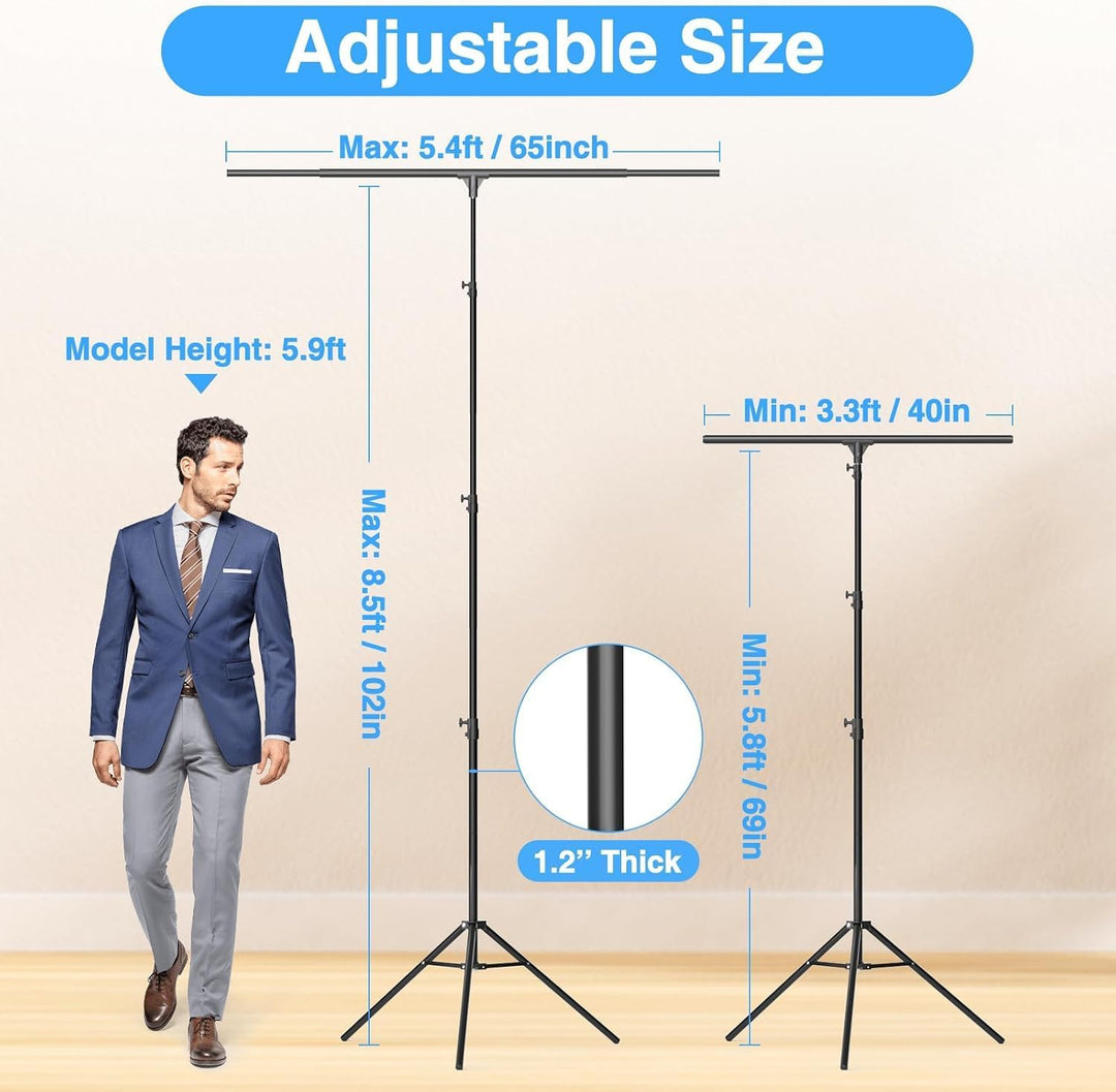 EMART T Form Hintergrund Ständer Hintergrundsystem, 1,5x2,5m Hintergrundständer mit 4 Federclips, Tr