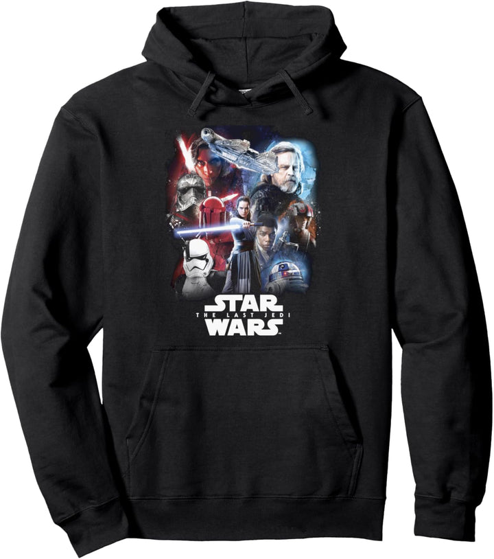 Star Wars The Last Jedi Group Shot Rey Faded Portrait Pullover Hoodie