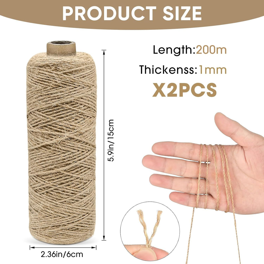 2 Stück 200m Jute-Schnur, 1mm Braun Juteschnur, Jutegarn Für Geschenkverpackungen, Hochzeitsdekorati