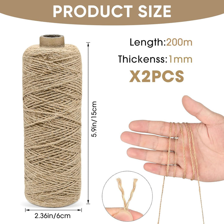 2 Stück 200m Jute-Schnur, 1mm Braun Juteschnur, Jutegarn Für Geschenkverpackungen, Hochzeitsdekorati